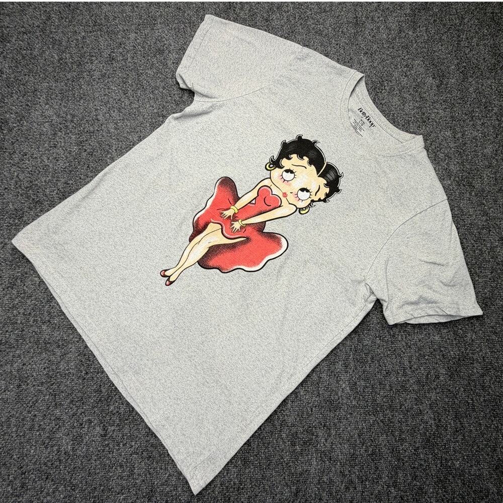 Betty Boop Graphic T-Shirt Gray Pin Up Cartoon Womens L